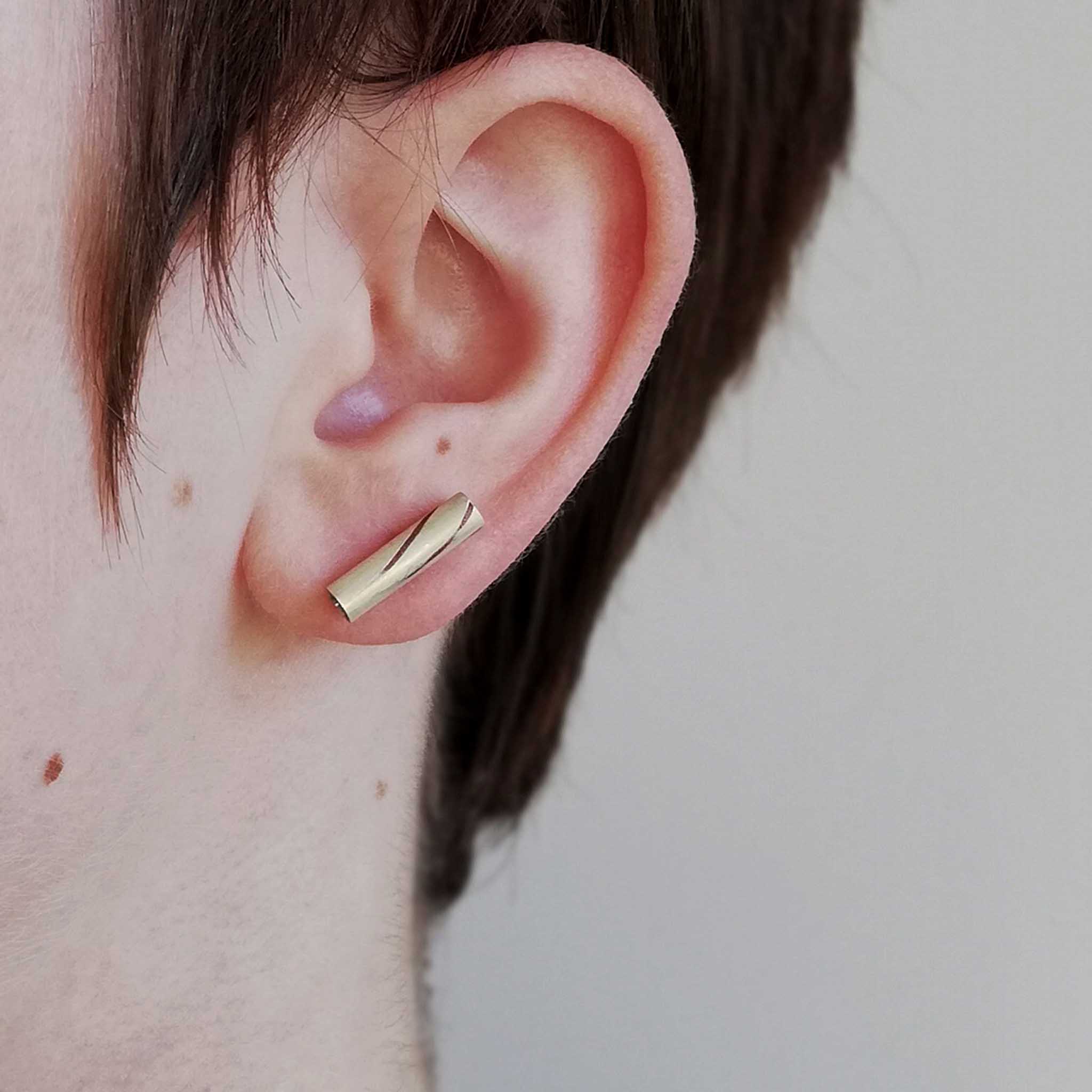 Silver and Inlaid Copper Tubular Stud Earrings